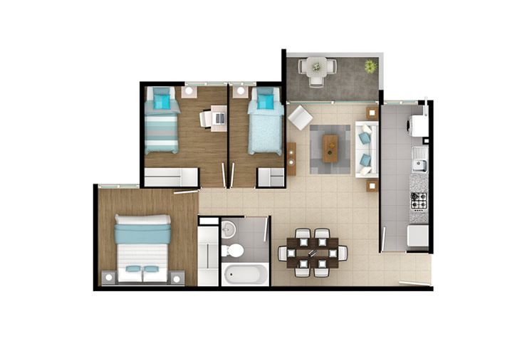 Modelo Tipo 1 del proyecto Parque San Marcos Departamentos - Inmobiliaria Aconcagua