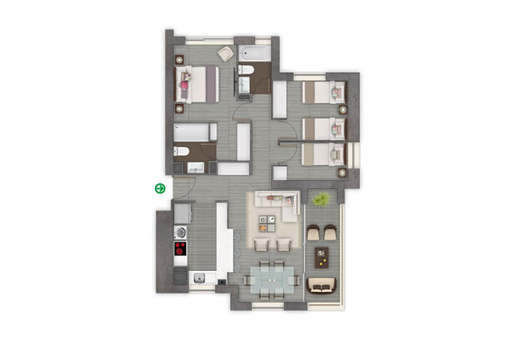 Modelo 3A del proyecto Edificio One Montemar - Inmobiliaria Aconcagua