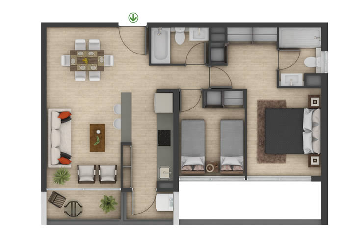 Modelo 2Q del proyecto Edificio Neus 2 - Inmobiliaria Aconcagua