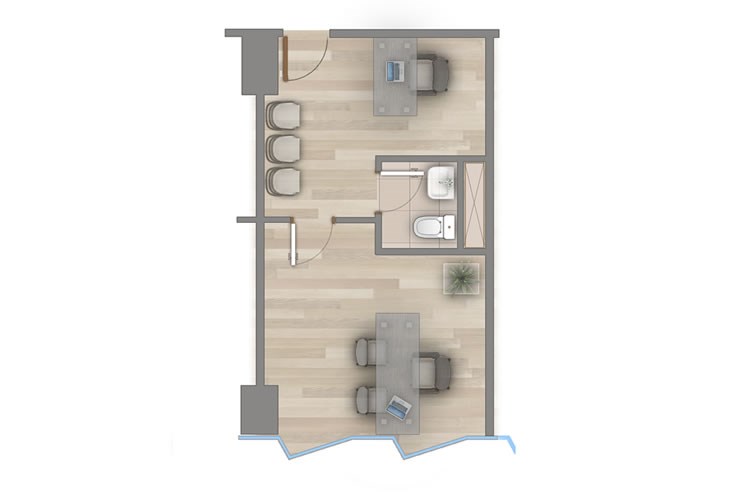 Modelo Oficina 28m2 del proyecto Vista Montemar Oficinas - Inmobiliaria Aconcagua
