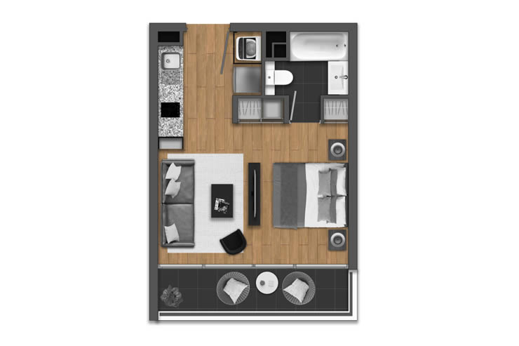 Modelo Estudio del proyecto Edificio DÚO Carvajal - Inmobiliaria Aconcagua