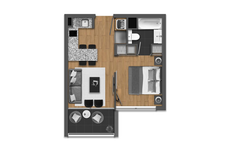 Modelo 1D del proyecto Edificio DÚO Carvajal - Inmobiliaria Aconcagua