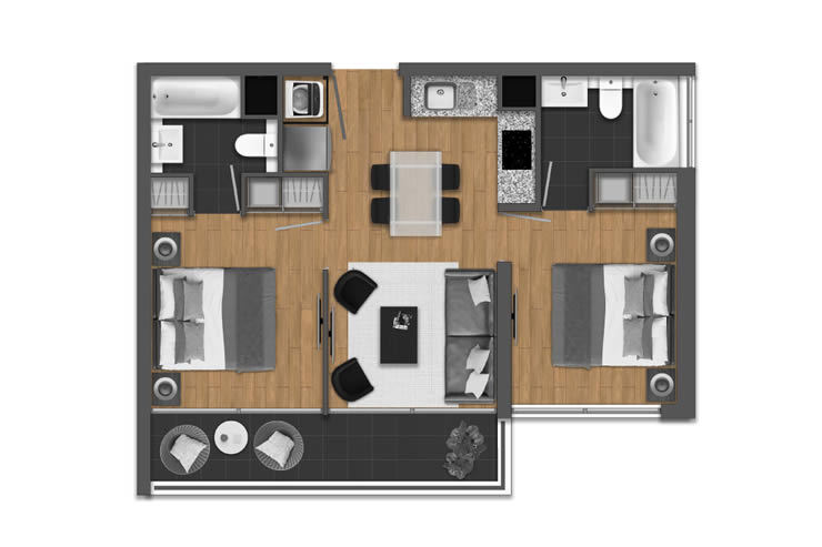 Modelo 2D-2B MARIP del proyecto Edificio DÚO Carvajal - Inmobiliaria Aconcagua