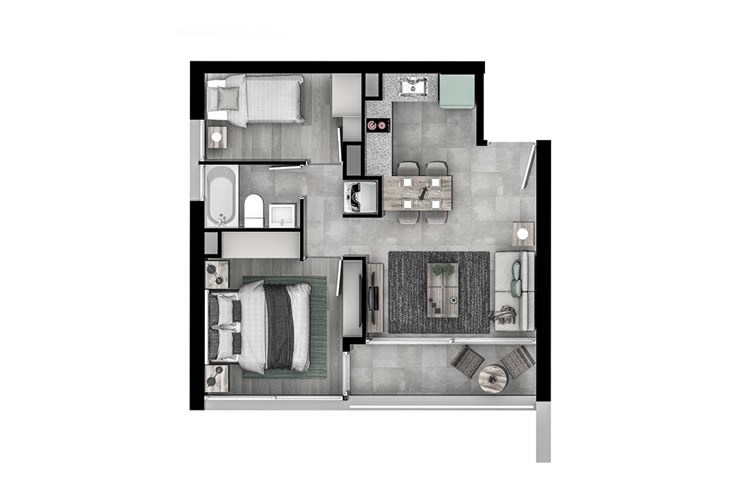 Modelo 2A1 del proyecto Parque Bellavista II - Inmobiliaria Aconcagua