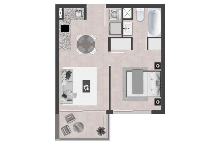 Modelo 1B del proyecto Edificio Nueva Ñuñoa - Inmobiliaria Aconcagua