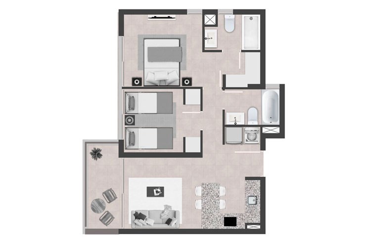 Modelo 2B del proyecto Edificio Nueva Ñuñoa - Inmobiliaria Aconcagua