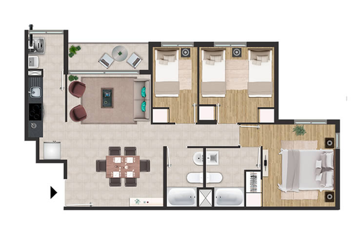 Modelo F1 del proyecto Condominio Vista Cordillera - Inmobiliaria Aconcagua