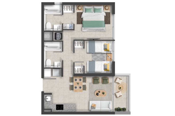 Modelo D1 del proyecto Barón de Juras - Inmobiliaria Aconcagua