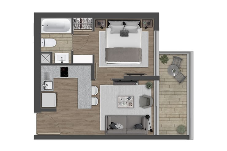 Modelo 1A del proyecto Edificios Nueva Uno - Inmobiliaria Aconcagua