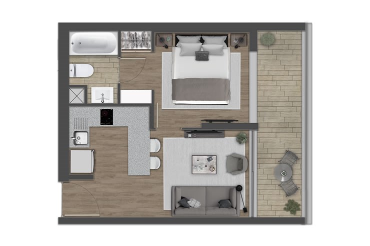 Modelo 1A1 del proyecto Edificios Nueva Uno - Inmobiliaria Aconcagua