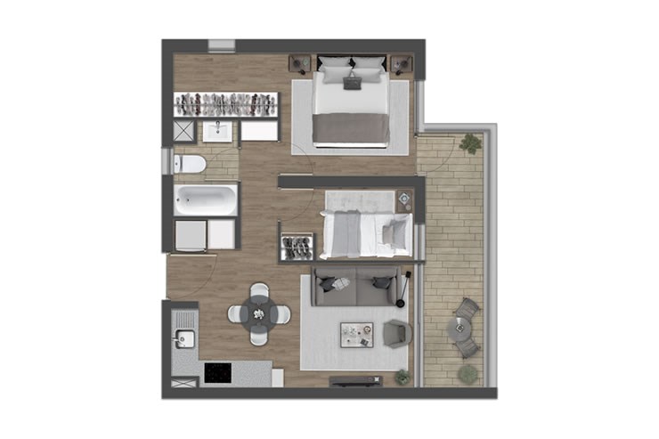 Modelo 2A del proyecto Edificios Nueva Uno - Inmobiliaria Aconcagua