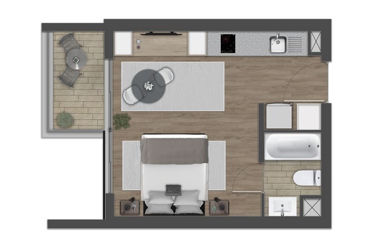 Modelo 1D del proyecto Edificios Nueva Uno - Inmobiliaria Aconcagua